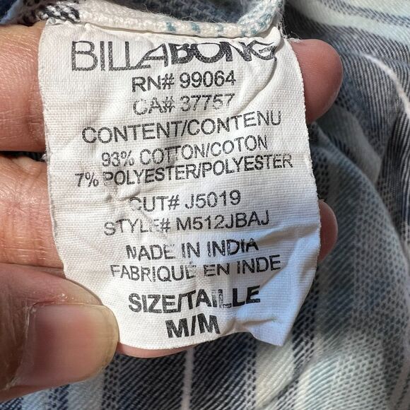 Billabong Hooded Flannel Shirt Mens Medium Blue Long Sleeve Button Striped Baja - Picture 9 of 9